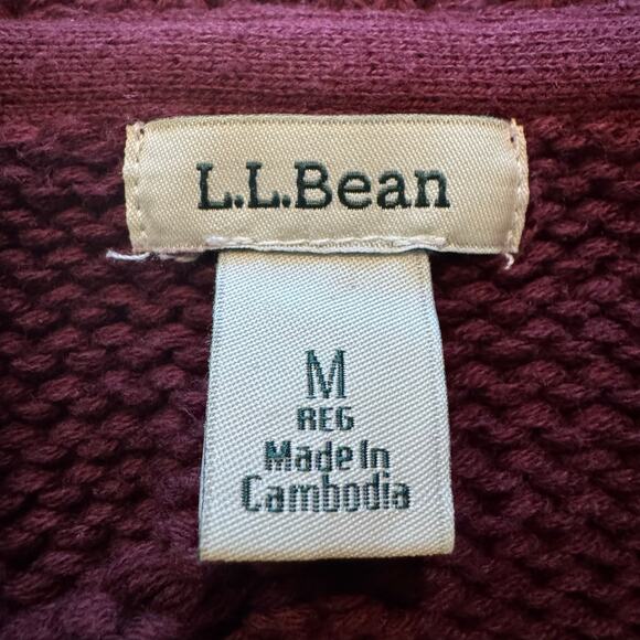 L.L. Bean Women's Medium Maroon Cable Knit High Collar Cotton Zip Up Sweater - Picture 6 of 7